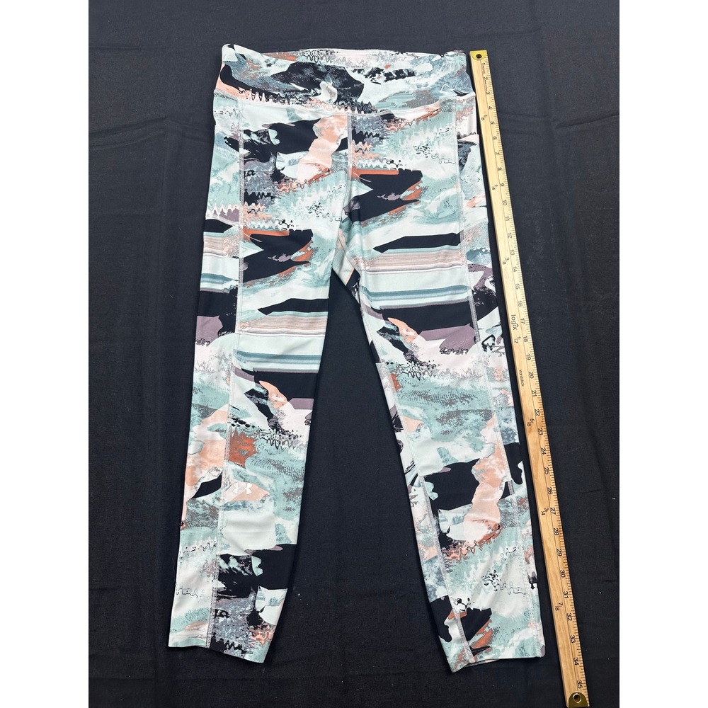 Under Armour HeatGear Compression Leggings Large Abstract Print Pockets Mint LG